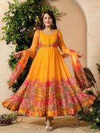 Teeya Creation Multi Color Organza Silk With Digital print With Embroidery Gown | Grocsy