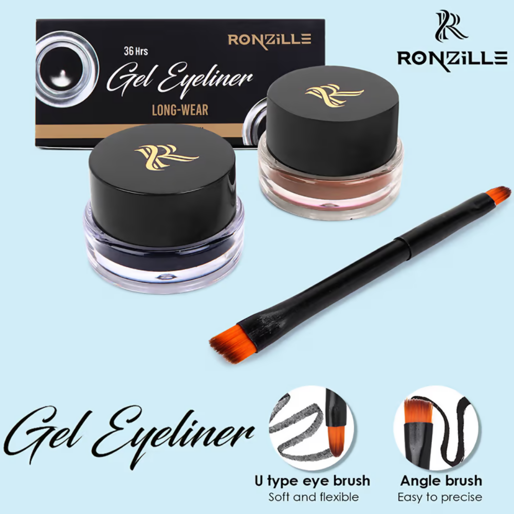 Ronzille 36Hr Waterproof And Smudge Proof Long Wear Gel Eyeliner With Brush - Black And Brown | Grocsy