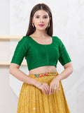 Joban Fashion Green Dupion Silk Elbow Sleeveless Front Open Blouse | Grocsy