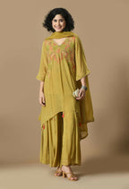 Joban Fashion Mehendi Chinnon Kurta Set | Grocsy