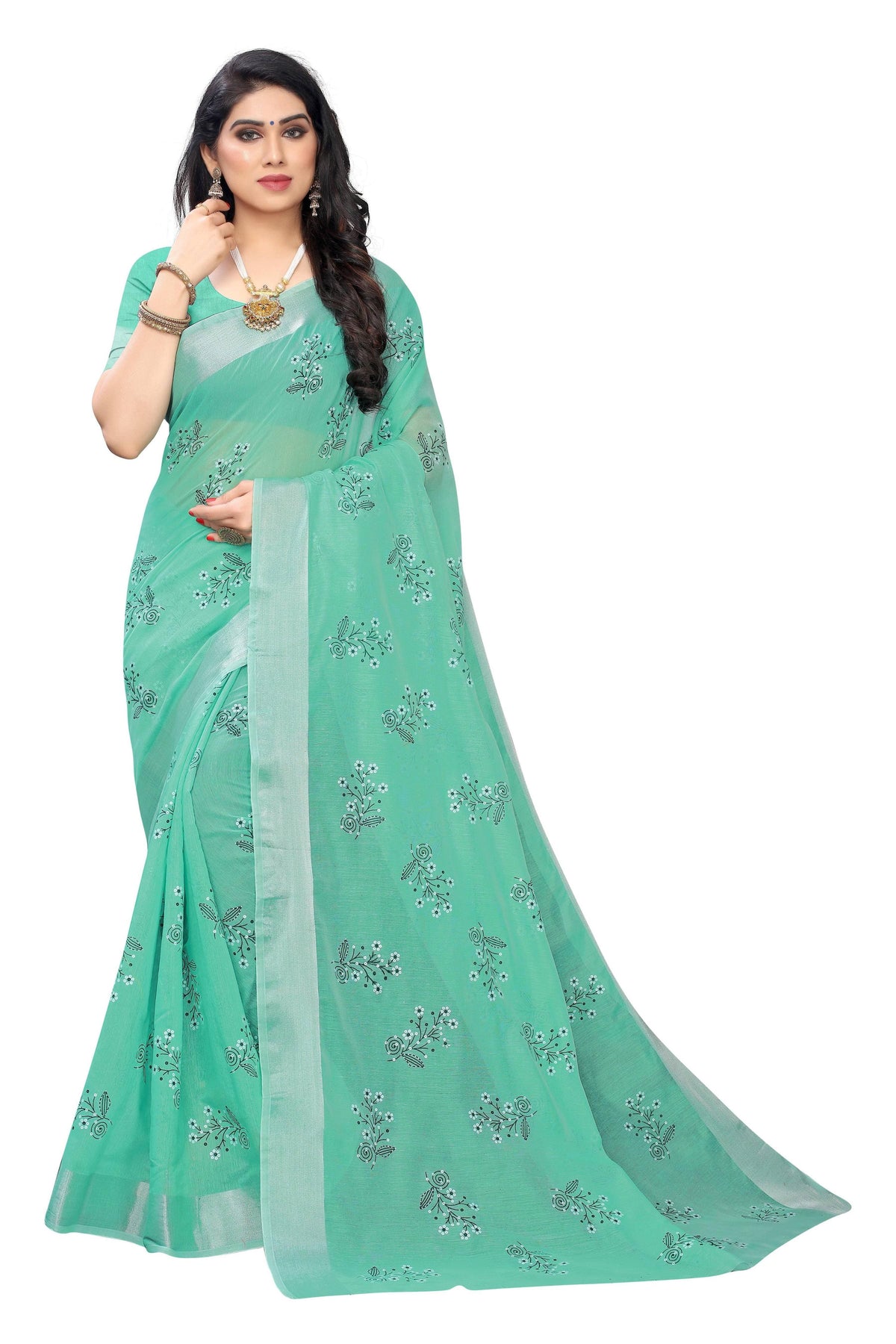 Vamika Rama Green Chanderi Designer Saree | Grocsy