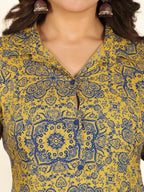 Aramya High Low Rayon Geometric Print Women's Kurta - Yellow | Grocsy