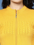 Women Winter Mustard Cotton Cardigan - Wool Trees | Grocsy