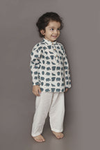 Breathables Kids Cotton Night Suit – White Elephant Print Kurta & Pyjama Co-Ord Set For Boys & Girls | Grocsy
