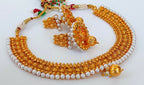 Designer Metallic Necklace Set With White Beads