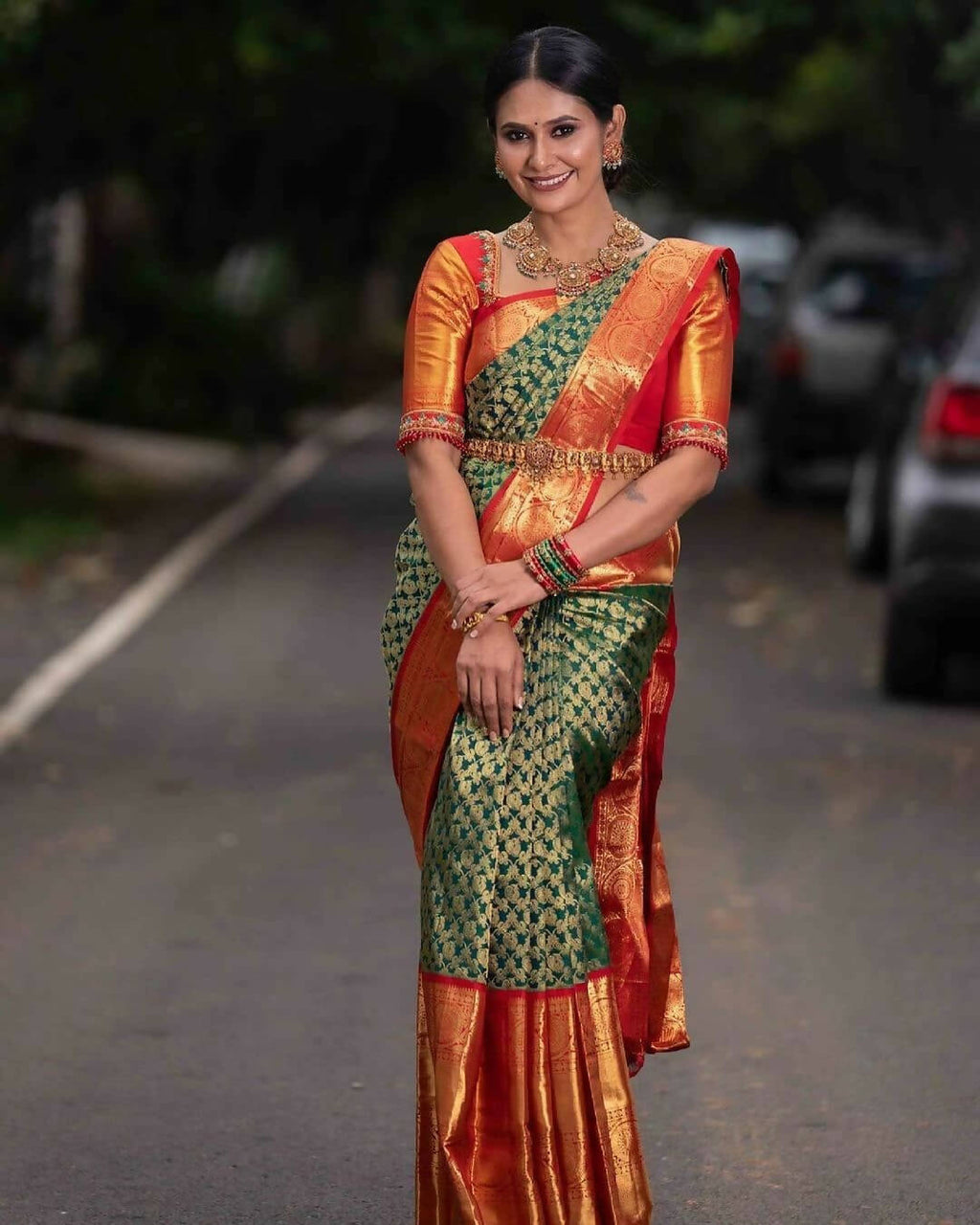 DEIANA'S Beautiful Designer Golden zari Soft Lichi Silk Saree - Green | Grocsy