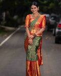 DEIANA'S Beautiful Designer Golden zari Soft Lichi Silk Saree - Green | Grocsy