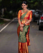 DEIANA'S Beautiful Designer Golden zari Soft Lichi Silk Saree - Green | Grocsy