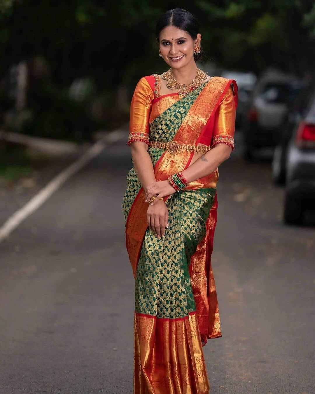 DEIANA'S Beautiful Designer Golden zari Soft Lichi Silk Saree - Green | Grocsy