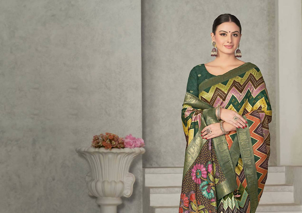 Green Rangkat Tussar Silk Woven Design Saree with Unstitched Blouse - Mohmanthan Eshani | Grocsy