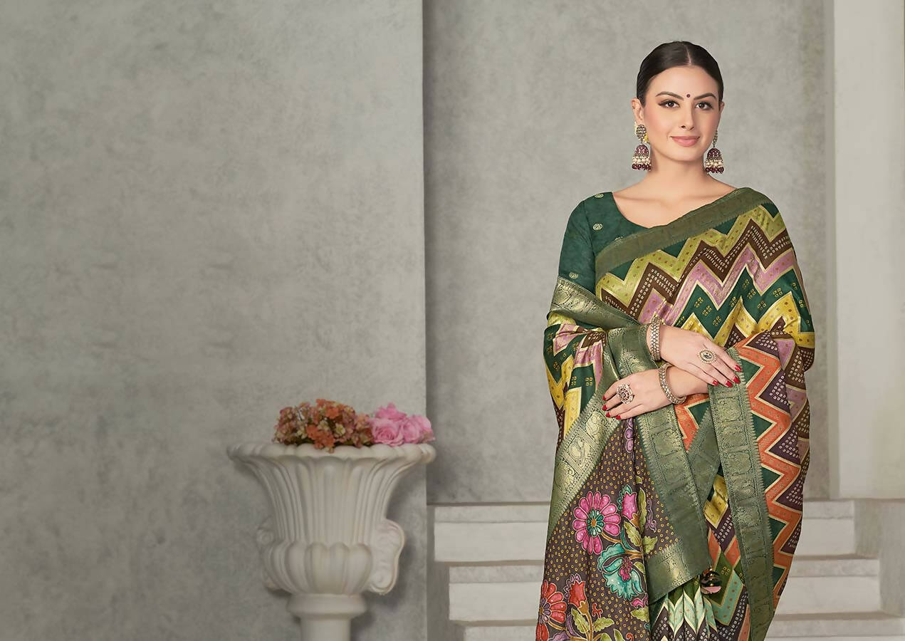 Green Rangkat Tussar Silk Woven Design Saree with Unstitched Blouse - Mohmanthan Eshani | Grocsy