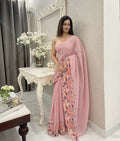 Pink Shimmer Silk Multi Thread Sequence Embroidery Work Saree - Kashta | Grocsy