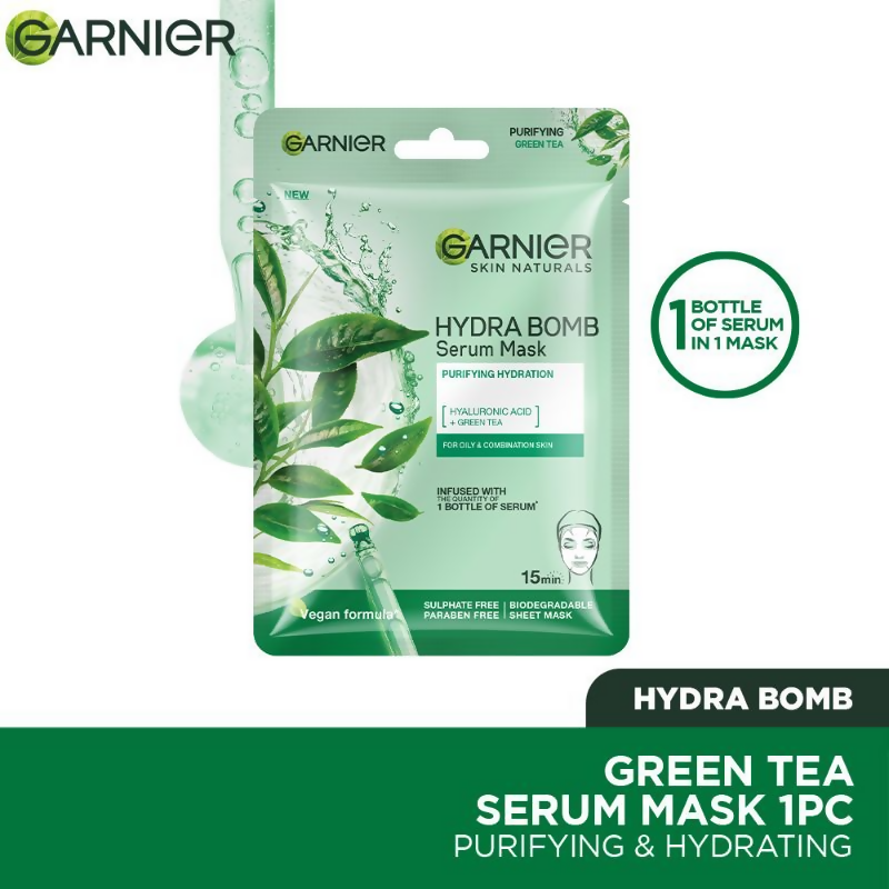 Garnier Skin Naturals Hydra Bomb Green Tea Face Serum Sheet Mask | Grocsy