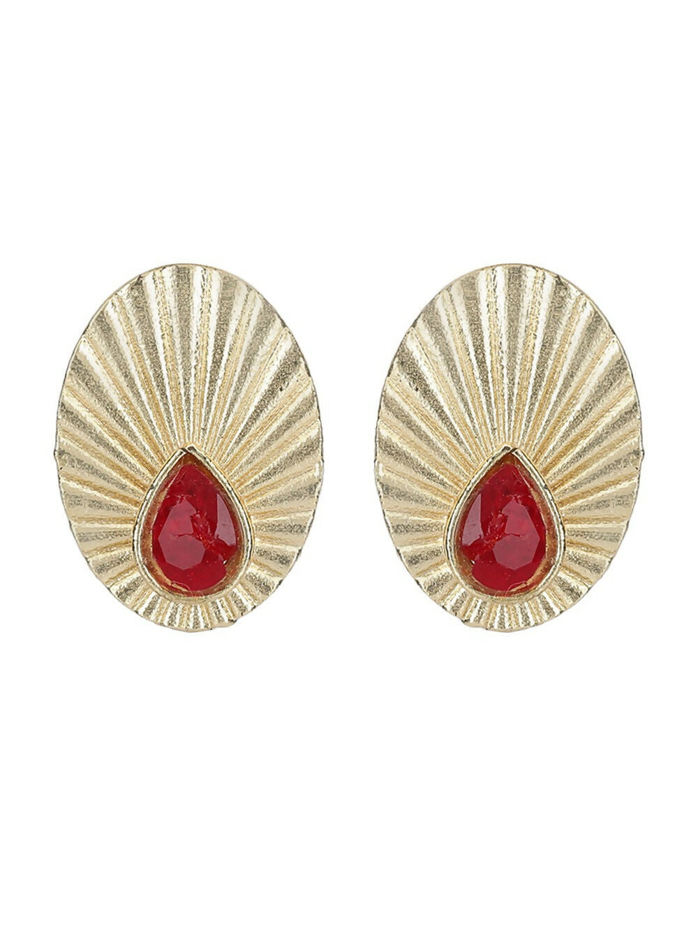 Joban Fashion Women Miny Size Red Stone Matte Gold Earrings | Grocsy