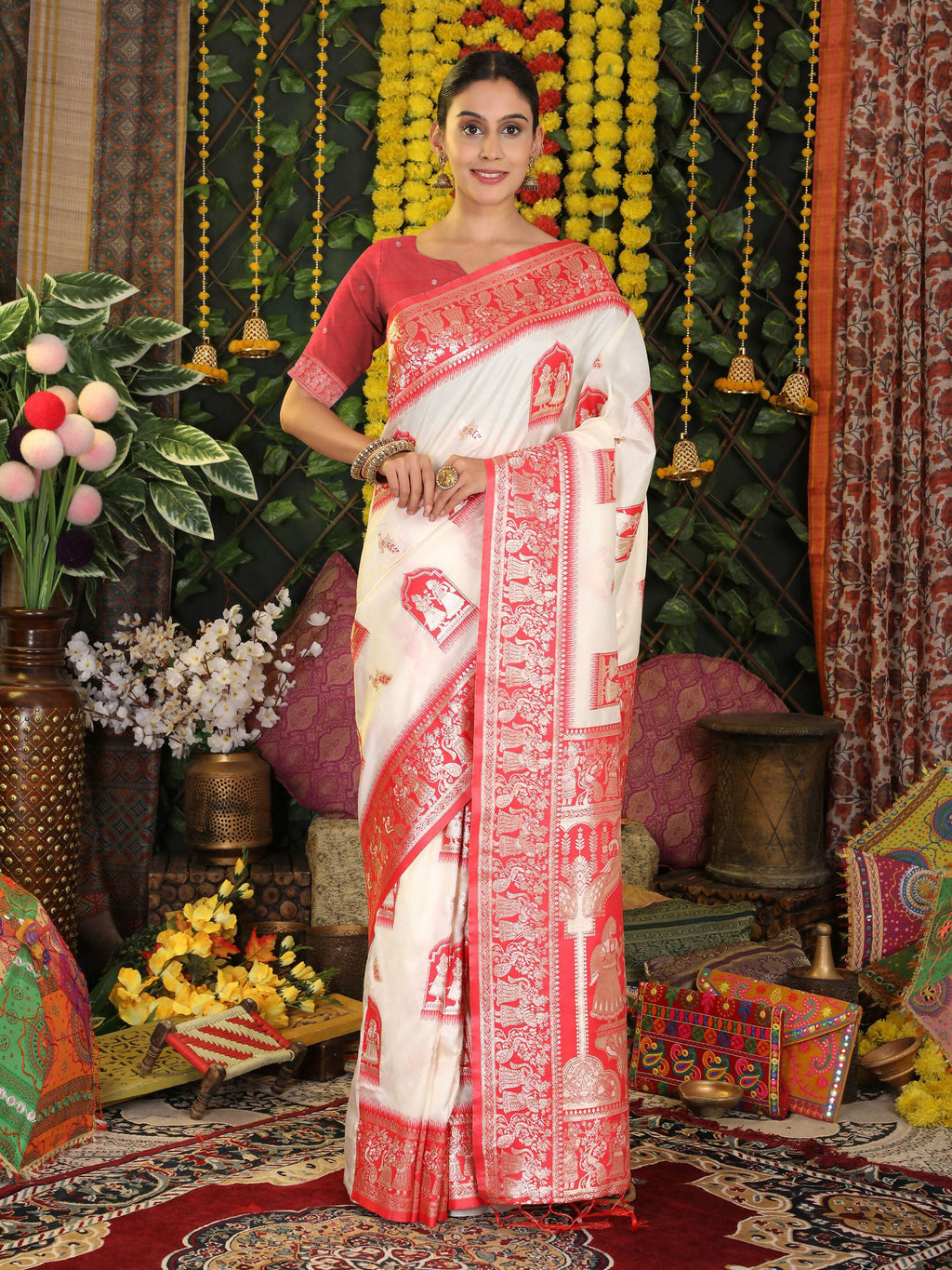 Shree Shyam Fashion Silk White Saree | Grocsy