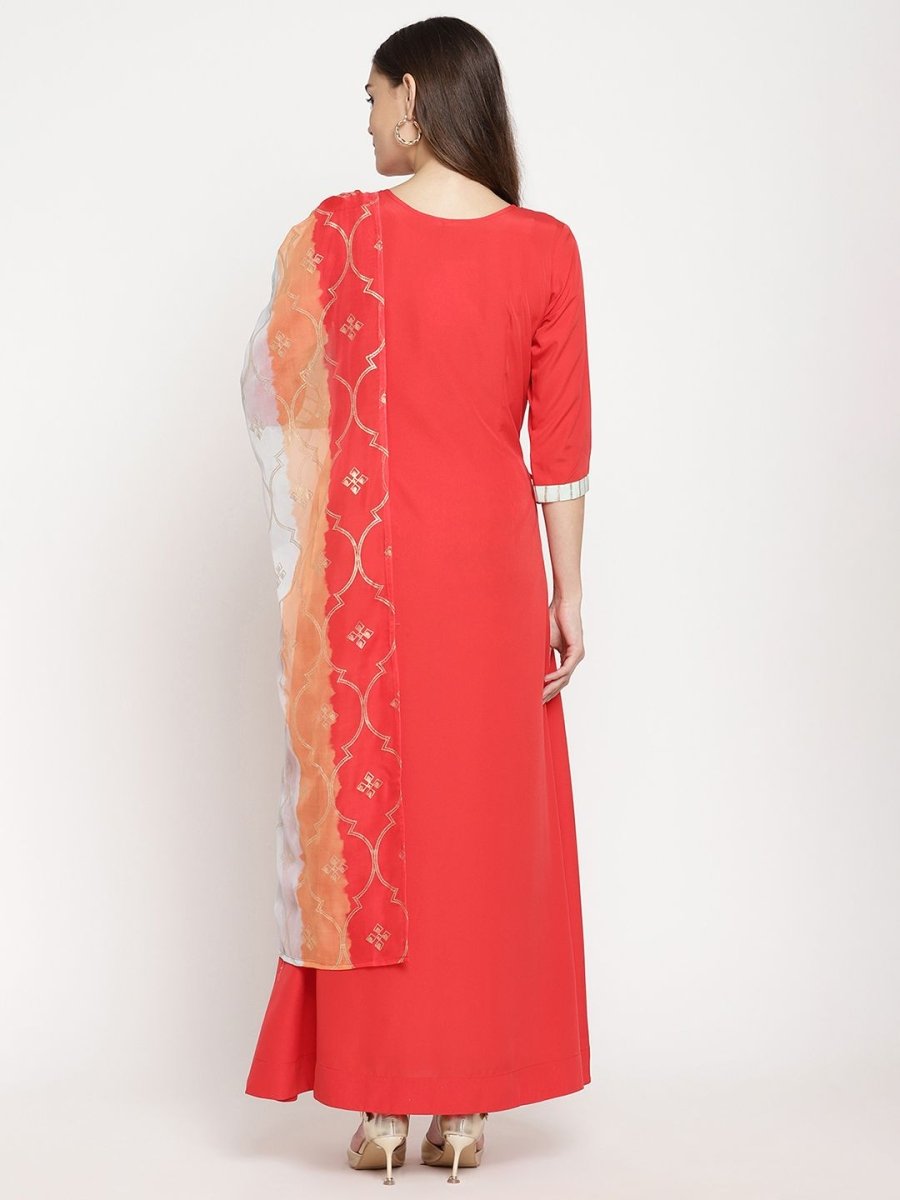 Ahalyaa Wome's Red Crepe Solid Kurta With Dupatta | Grocsy