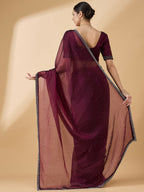 Purple Organza Swaroski Diamond Work Saree with Unstitched Blouse - Radha | Grocsy