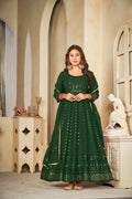Jyoti Fashion Women's Green Georgette Embroidered Anarkali Kurta Pant Set With Dupatta | Grocsy