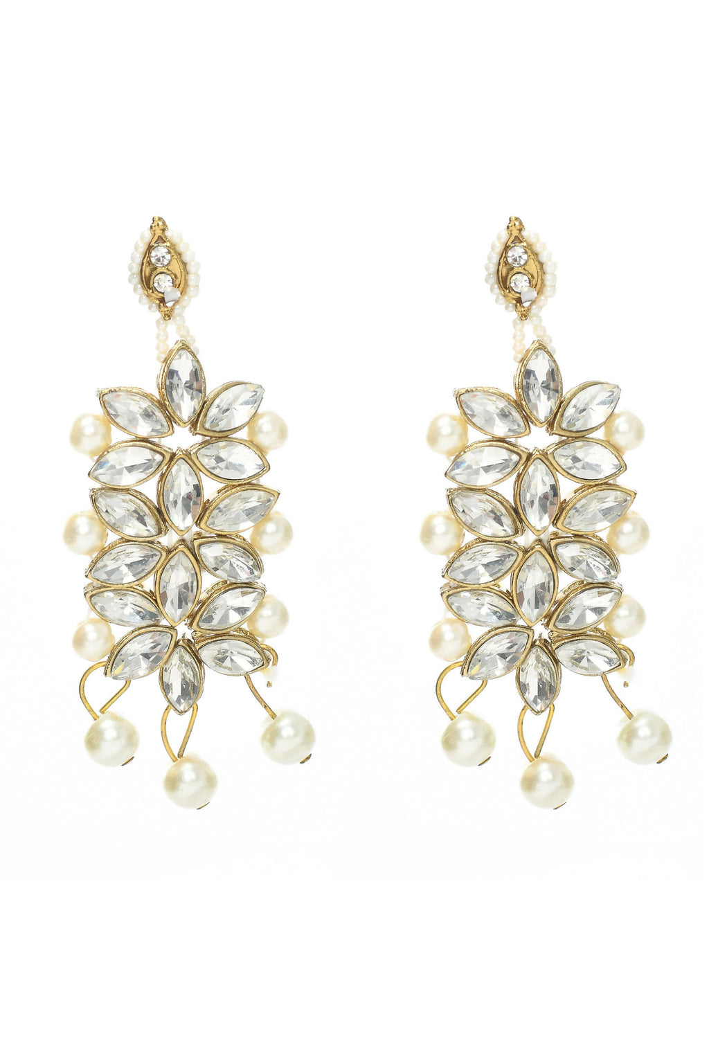 Mominos Fashion Johar Kamal Gold-Polished Rani Haar with White and Off white Pearls Jewellery Set