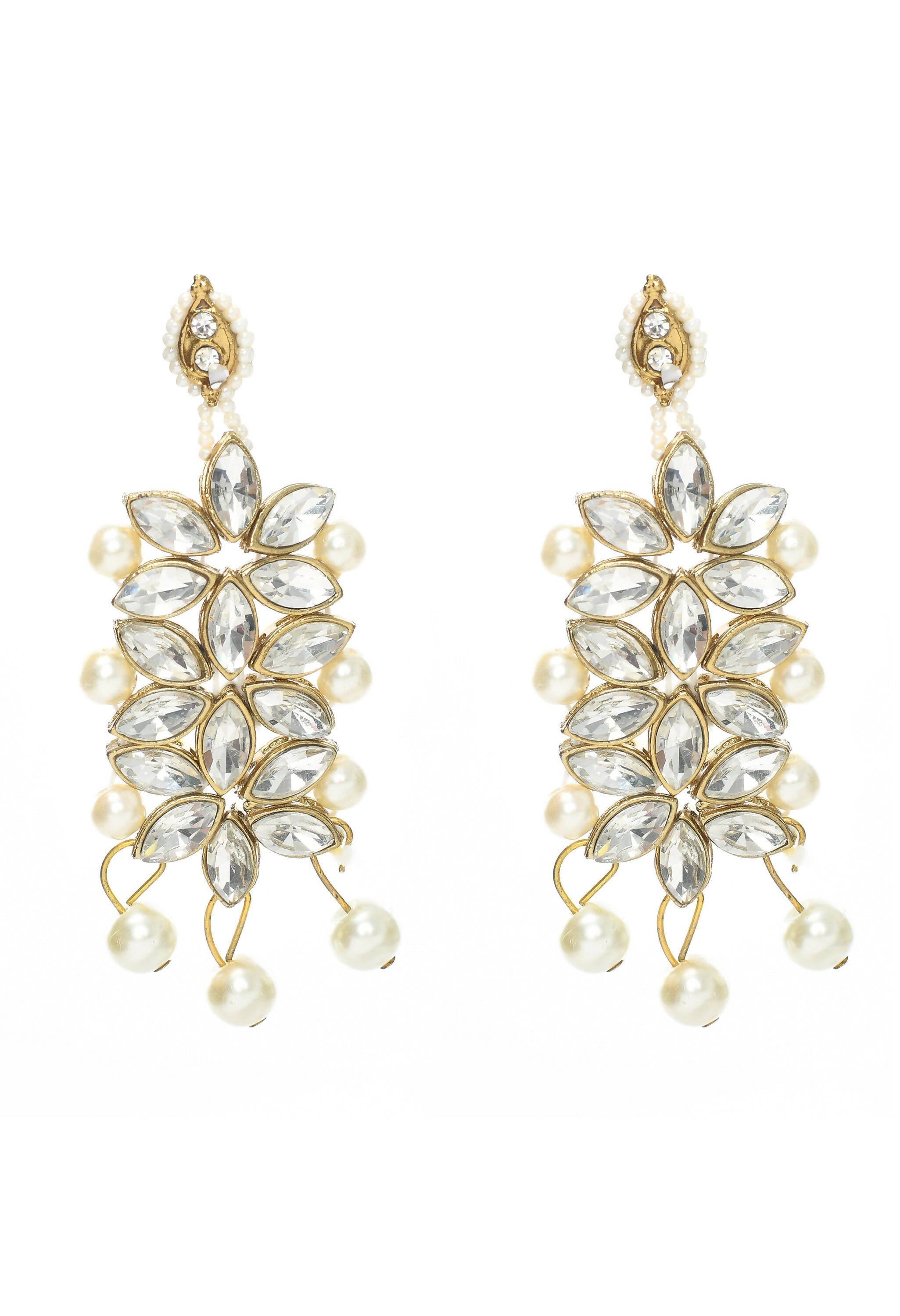 Mominos Fashion Johar Kamal Gold-Polished Rani Haar with White and Off white Pearls Jewellery Set