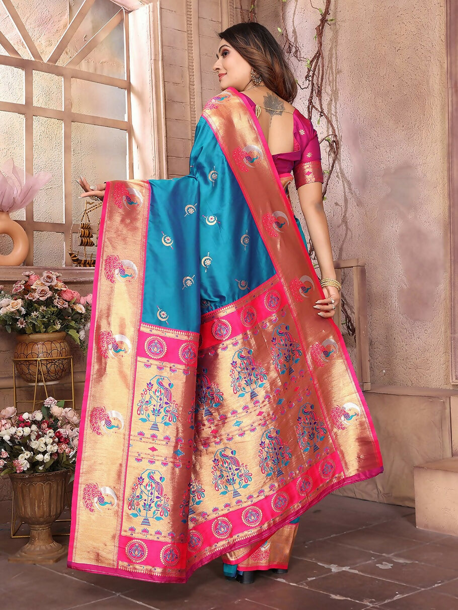 Joban Fashion Paithani Royal Blue Woven Soft Silk Saree | Grocsy