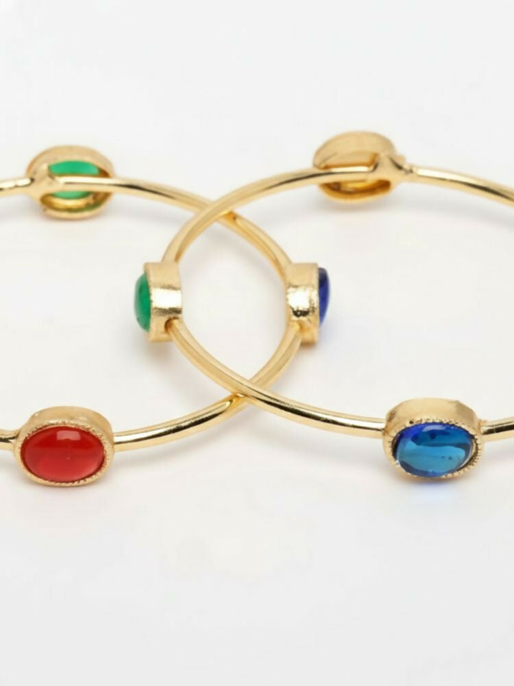 NVR Women Set of 2 Gold Plated Artificial Stone Bangle | Grocsy
