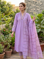 Teeya Creation Lavender Embroidered Silk Kurta Pant Set With Scalloped Dupatta | Grocsy