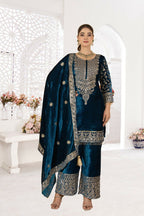 Joban Fashion Blue Velvet Sequence Embroidery Work Kurta Set | Grocsy