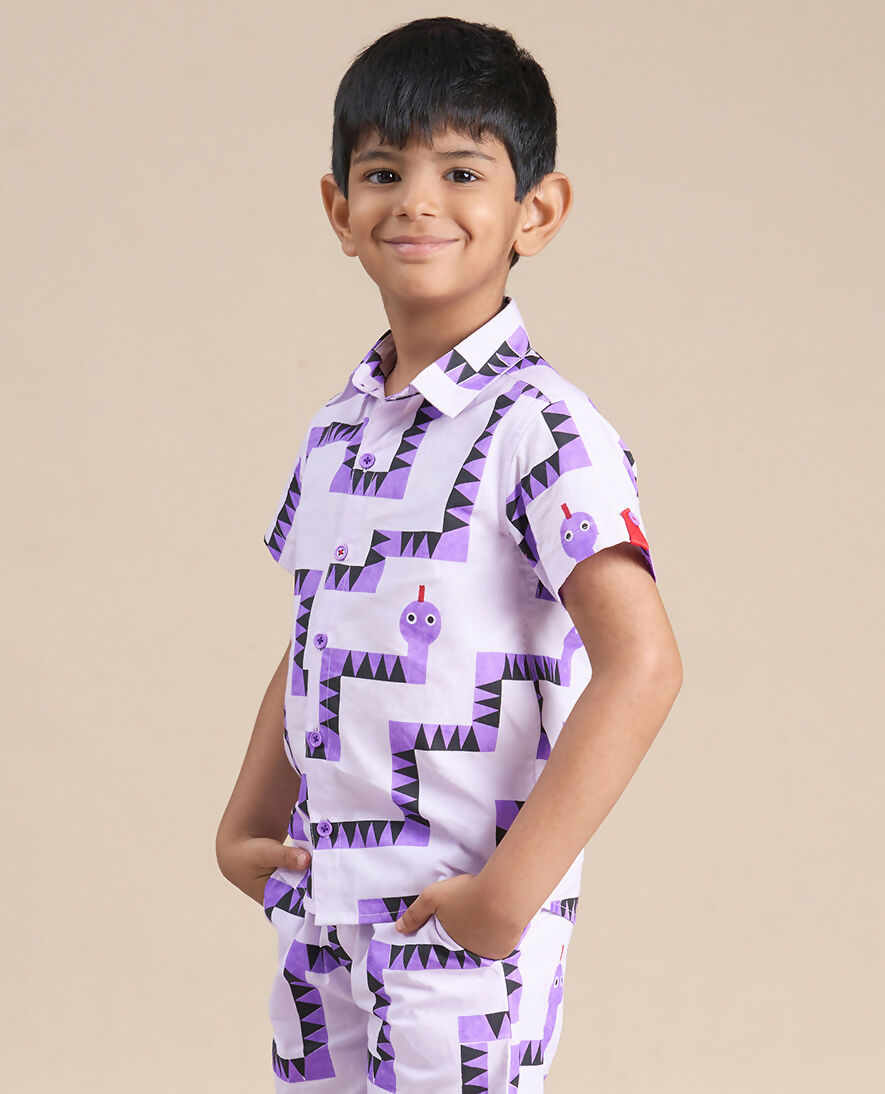 Snakes and Ladders Boys Purple Table Print Shirt from Siblings Collection | Grocsy