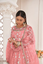 Eilara Women'S Peach Butterfly Net White Cotton Thread And Zari Sequence Embroidered Work Lehenga Choli For Party Wear | Grocsy