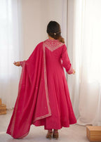 Lehenga Mart Designer Anarkali Suit With Kurta, Pant, Dupatta For Women-Rani Pink | Grocsy