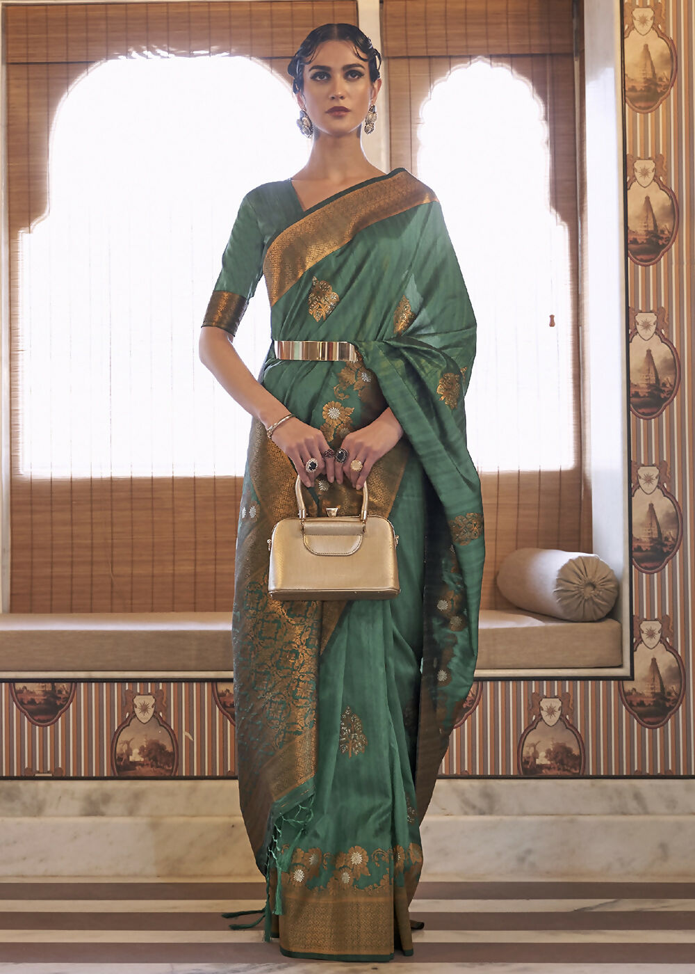 Unique Green Tussar Banarasi Silk Designer Saree - Emponline | Grocsy