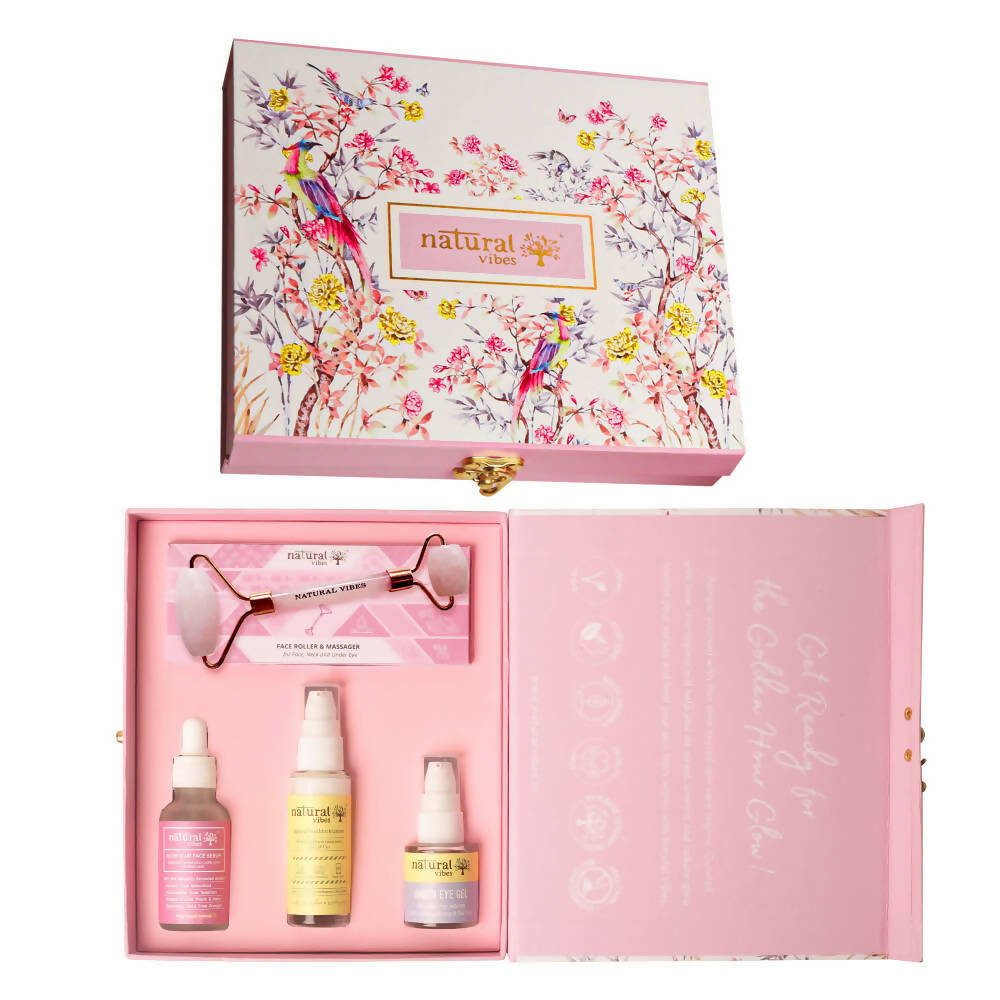 Natural Vibes Glow Getter Gift Set with Rose Quartz Face Roller | Grocsy