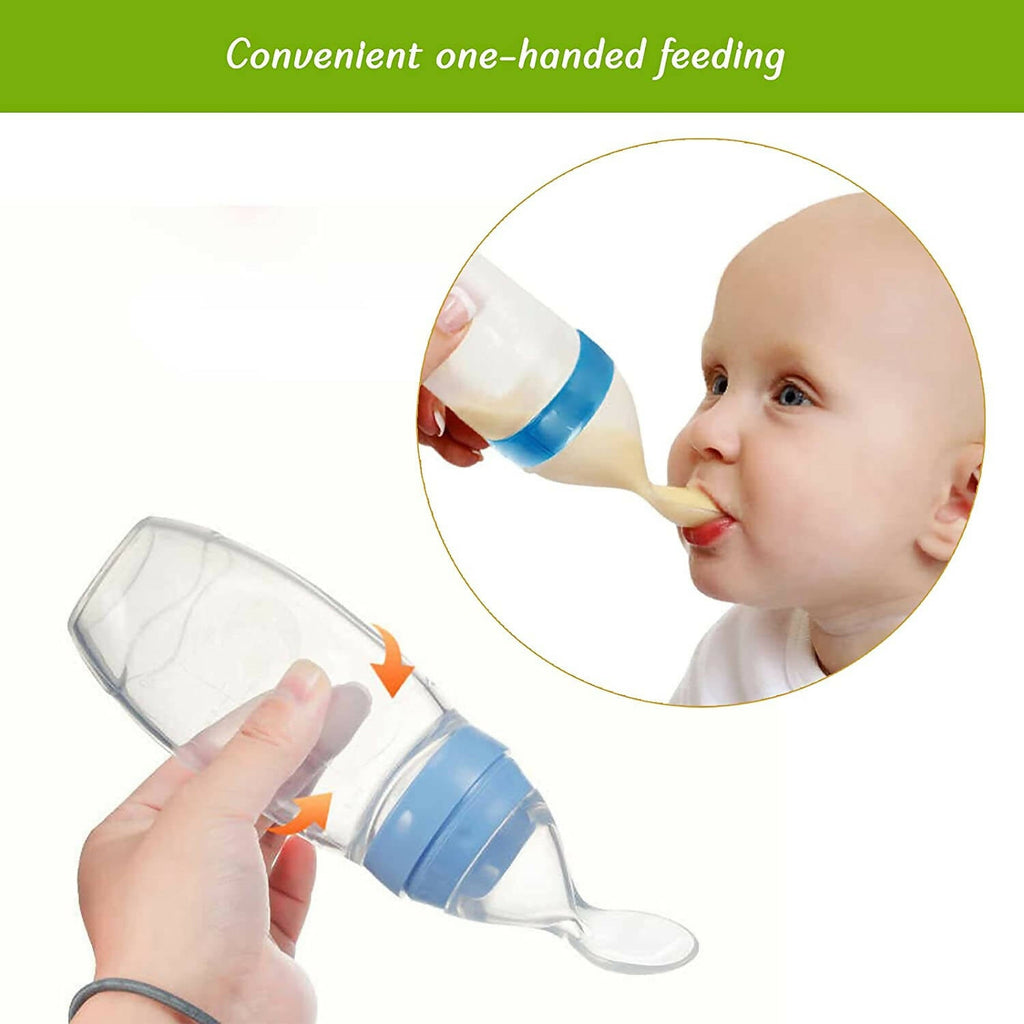 Safe-O-Kid Easy Squeezy Silicone Food Feeder Spoon (Soft Tip) Bottle- Blue- 90mL | Grocsy
