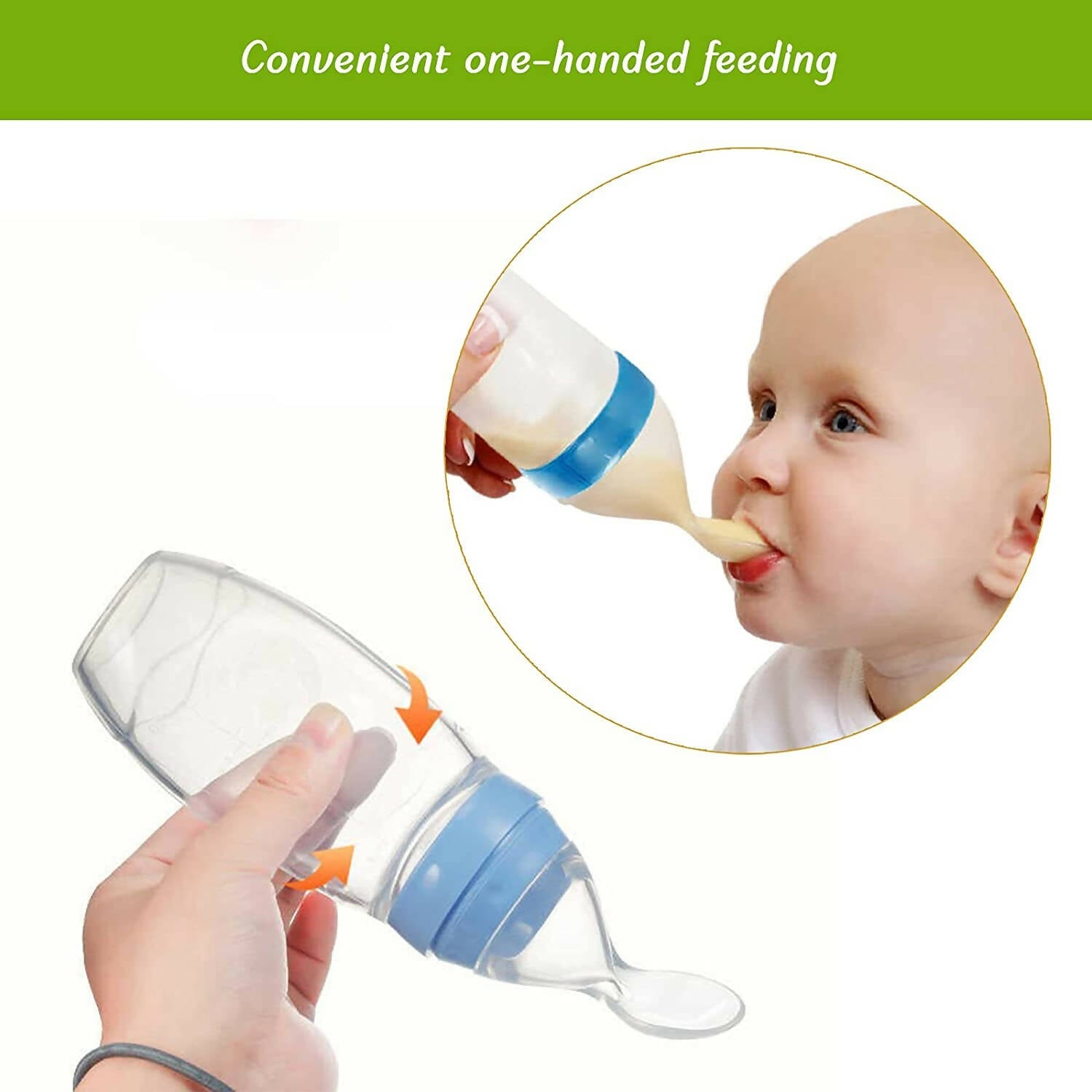 Safe-O-Kid Easy Squeezy Silicone Food Feeder Spoon (Soft Tip) Bottle- Blue- 90mL | Grocsy