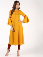 Aniyah Latest Rayon Bell Sleeves Solid Anarkali Kurta In Mustard (AN-152K) | Grocsy