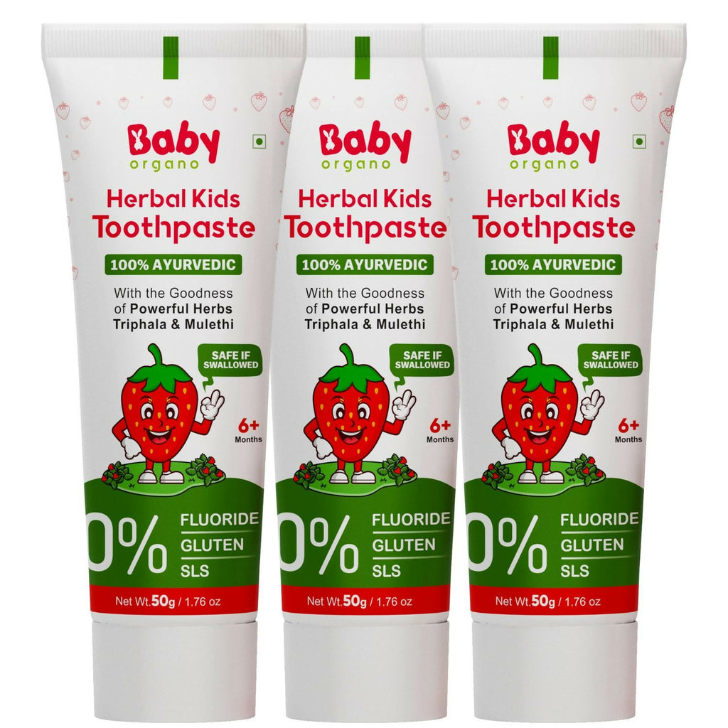 Babyorgano 100% Ayurvedic Herbal Kids Toothpaste - Strawberry Flavor | Grocsy