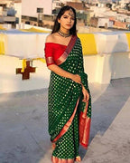 DEIANA'S Beautiful Designer Golden zari Soft Lichi Silk Saree - Green | Grocsy