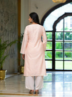 Juniper Women's Pink Thread Embroidered Viscose Kurta Palazzo And Dupatta Set With Thread & Mirror Work | Grocsy