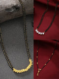 NVR Women's Set of 3 Gold-Polished CZ Stone-Studded & Beaded Mangalsutra | Grocsy