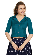 Aastha Fashion Women's Women's Teal Art Silk Button Readymade Blouse | Grocsy