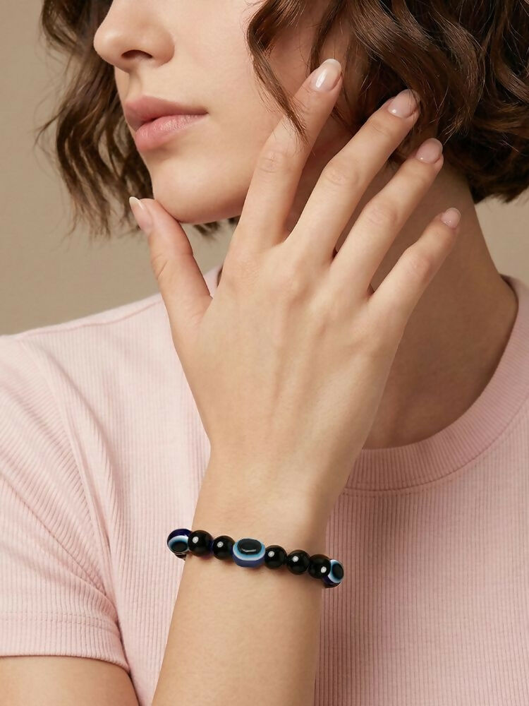 NVR Black Evil Eye Adjustable Bracelet for Men & Women | Grocsy