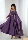 The52 Women's Beautiful Embroidery Work Crunchy Silk Fabric Flared Anarkali Pant and Dupatta Set | Grocsy