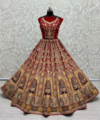 Jyoti Fashion Women's Red Velvet Fancy Dori, Zari with Multi Thread Embroidered Wedding Lehenga Choli | Grocsy