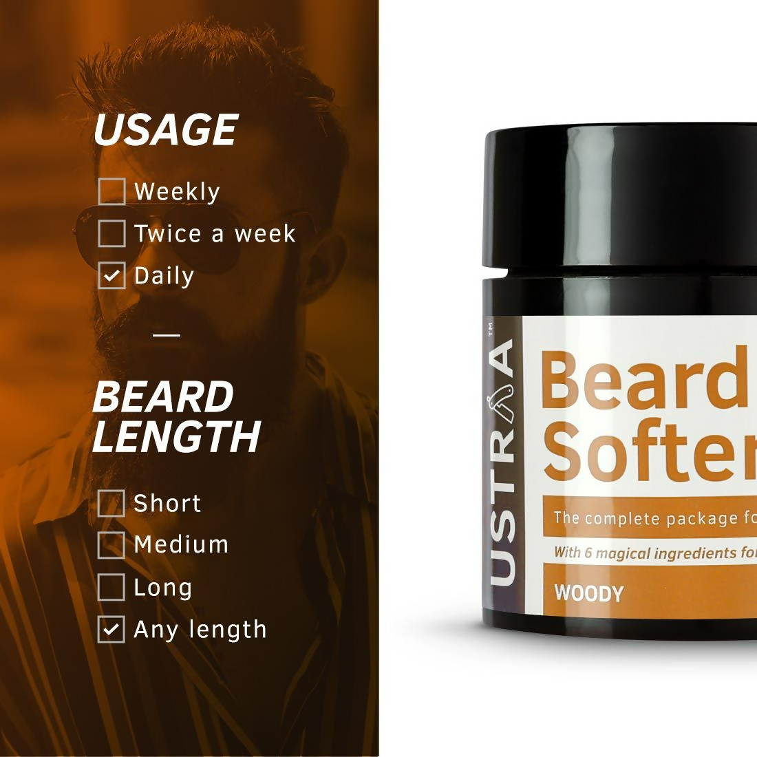 Ustraa Beard Softener Balm Woody - Softens & Nourishes Beard Long Lasting Moisturization | Grocsy