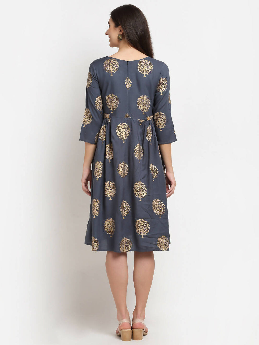 Rudra Bazaar Gold Boota Printed Grey Kurti | Grocsy
