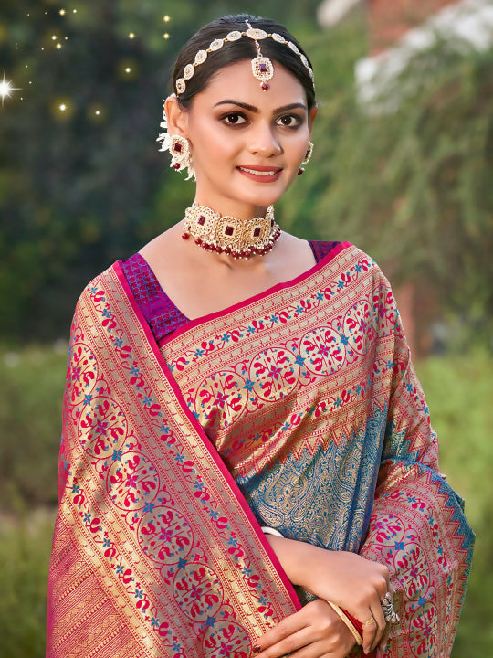 Shree Shyam Fashion Blue Banarasi Silk Saree | Grocsy