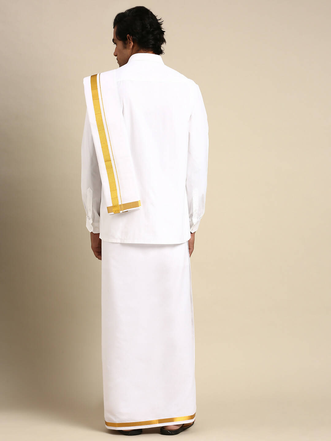 Ramraj Cotton Mens Wedding White Regular Dhoti, Shirt & Towel Set Subhakalyan 1" | Grocsy