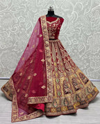 Jyoti Fashion Women's Rani Pink Velvet Fancy Dori, Zari with Multi Thread Embroidered Wedding Lehenga Choli | Grocsy