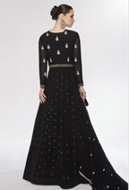 Lorenvalley Fashion Black Faux Georgette Embroidery Work Gown Jacket Stitched | Grocsy